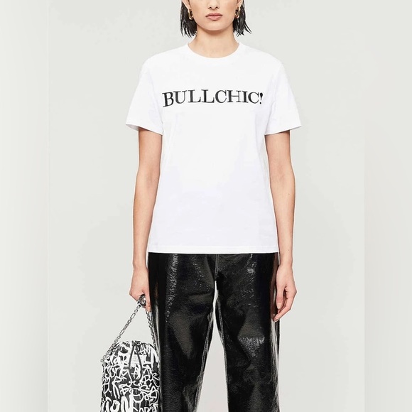 MOSCHINO Bullchic Print T-Shirt Women’s Short Sleeve Size 4 White - Picture 1 of 16
